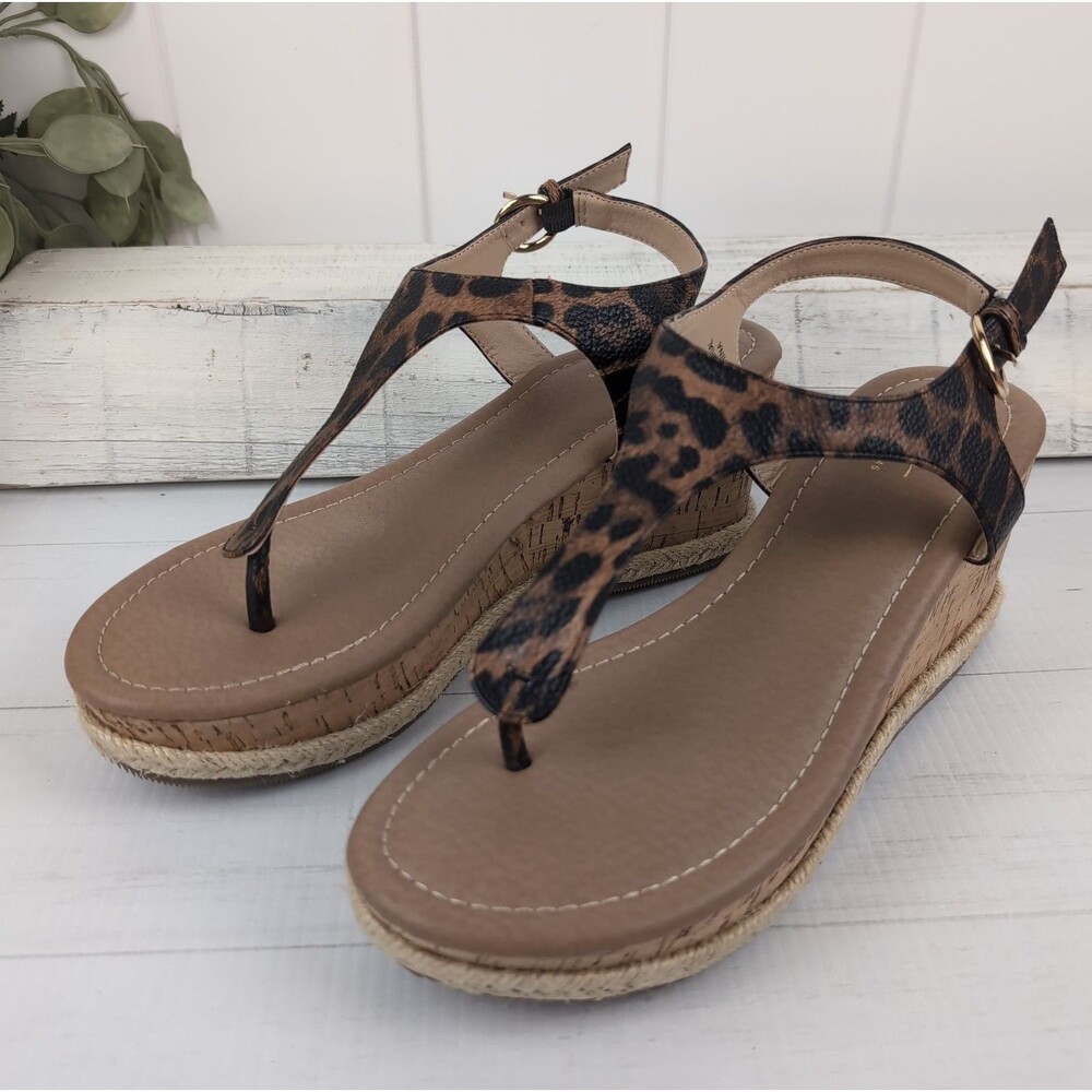 Cato Comfort Leopard Print Wedge Espadrilles Sandals Women's Size 9